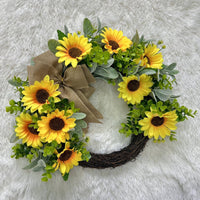 Sunflower Lamb's Ear Wreath for Front Door Decor