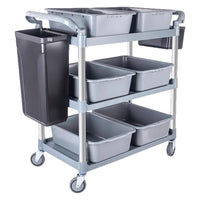 3-Tier Restaurant Utility Cart with Wheels, Dish Collection Trolley, Food Service Cart