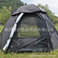 Double-Layer Hexagonal Camping Tent with Silver Coating for 6 People, Waterproof and Sun Protection