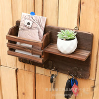 Wooden Wall-Mounted Entryway Key Holder and Storage Shelf with Hooks