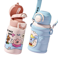 Kids' Cartoon Insulated Water Bottle with Dual-Use Lid, 550ml Stainless Steel Portable Thermos for School