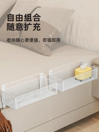 Bedside Storage Caddy Shelf with Hooks - No-Drill Hanging Organizer for Phone, Remote, Books