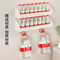 Wall-Mounted Bathroom Shelf with Hooks, No-Drill Shower Caddy for Toiletries and Storage