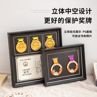 Medal Display Frame with Photo Slot - Wooden Shadow Box for Awards, Badges, and Marathon Medals