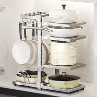 Multi-layer 304 Stainless Steel Pot Rack Organizer for Kitchen Cabinet Under Sink with Hooks
