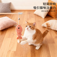 Interactive Wooden Cat Wand Toy with Paper Rope Fish and Elastic String