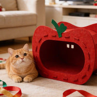Felt Red Apple Cat Bed Tunnel House for All Seasons