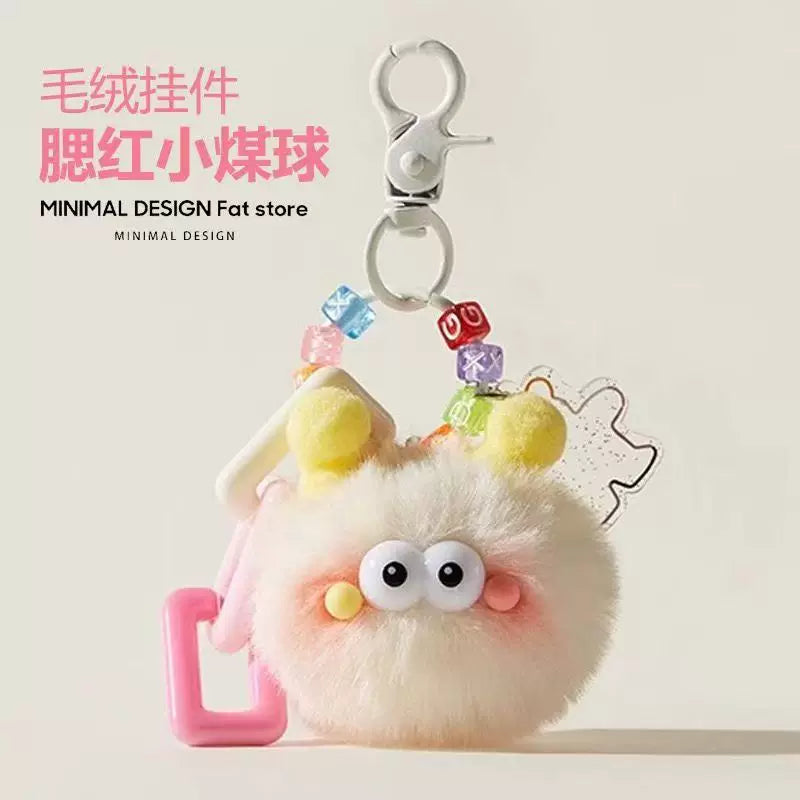 Cute Blushed Coal Ball Plush Bag Charm Keychain