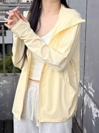 Women's Yellow Sun Protection Jacket Loose Thin Ice Silk Summer Casual Outerwear