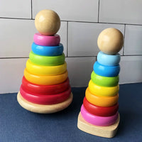 Wooden Rainbow Stacking Toy for Babies and Toddlers, Educational Teether for Early Learning