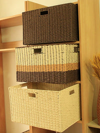 Large Woven Storage Basket with Liner, Imitation Rattan Organizer for Clothes and Sundries