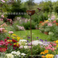 Rustic Cast Iron Bird Feeder & Bath Stake for Outdoor Garden & Park Decor