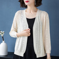 Women's Ice Silk Knit Cardigan Sun Protection Shawl Thin Air Conditioning Shirt