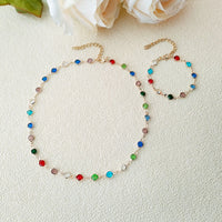 Bohemian Ethnic Style Colorful Rhinestone Necklace and Bracelet Set for Women