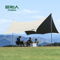 Primitive Man Hexagonal Sunshade Tarp Tent with Black Glue Coating for Outdoor Beach Camping