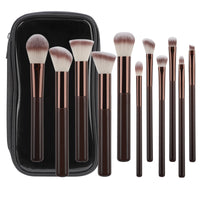 7/11 Pcs Coffee Brown Makeup Brush Set with Soft Bristles for Foundation, Concealer, Eyeshadow, Lip, and Powder
