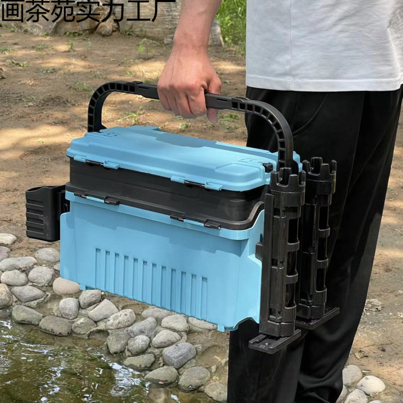 Multifunctional Outdoor Fishing Box with Rod Holders and Cup Holder for Lure and Bait Storage