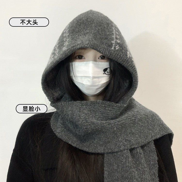 Fair Isle Balaclava Hat for Women, Winter Thickened Knit Scarf and Hat Combo