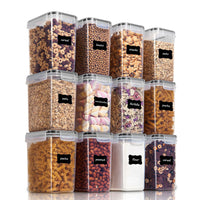 12-Piece Cereal and Grain Storage Container Set with Airtight Lids, Transparent Food-Grade PP