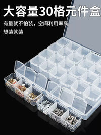 Multi-Grid Transparent Plastic Storage Box for Small Parts, Screws, and Electronic Components