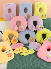 Cartoon Memory Foam U-Shaped Neck Pillow with Eye Mask for Travel and Napping