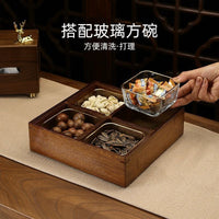 New Chinese Style Wooden Snack Box with Compartments for Living Room, Dried Fruit, Candy, and Nut Platter