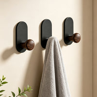 Walnut Wood Grain Single Wall Hook for Coats and Hats, No-Drill Adhesive