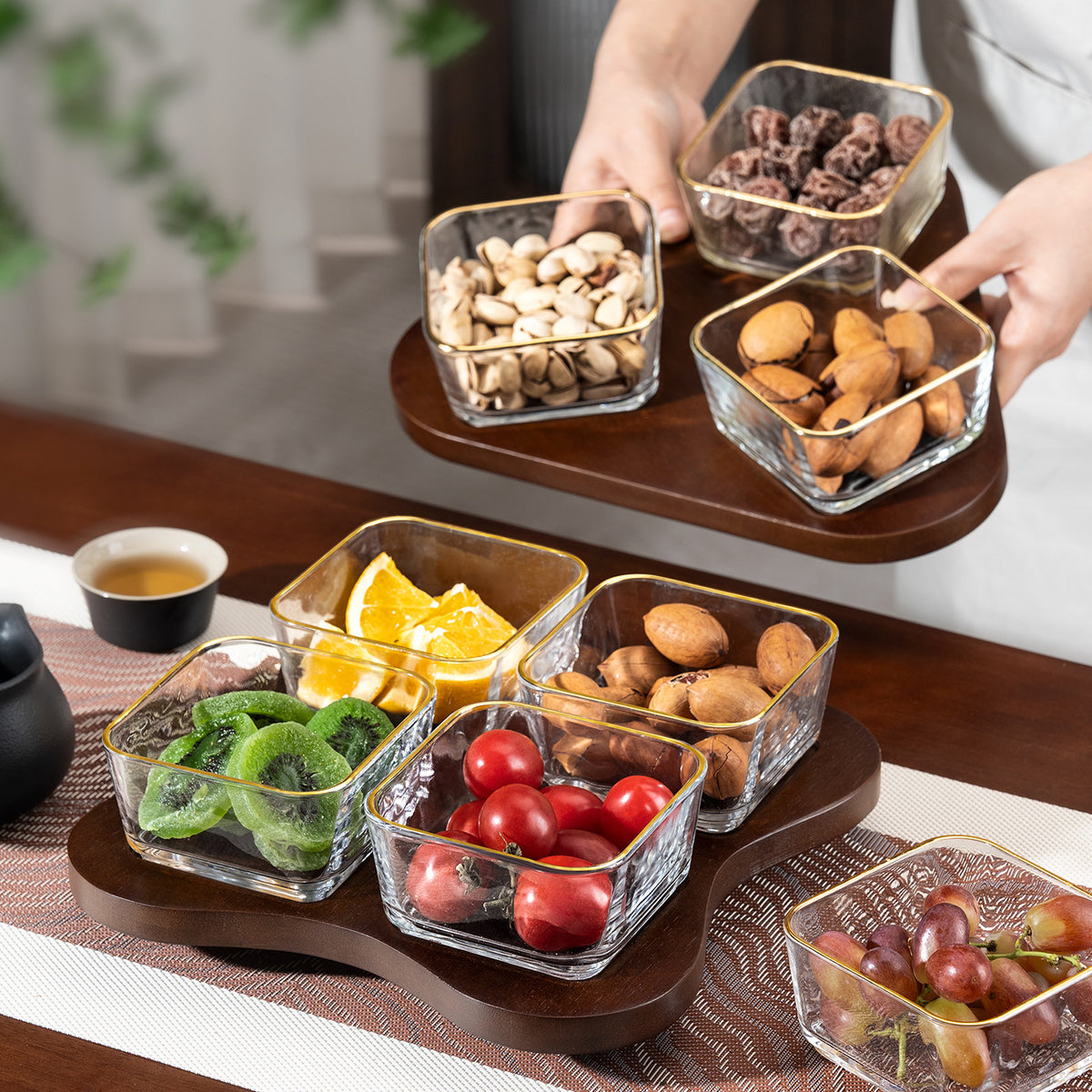 Wooden Divided Snack Serving Platter with Lid, Candy Nut Dried Fruit Tray, Appetizer Dessert Container for Home & Parties
