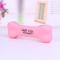 Cute Cartoon Silicone Pencil Case Bone Shape Jelly Color Stationery Bag Coin Purse for Kids Students