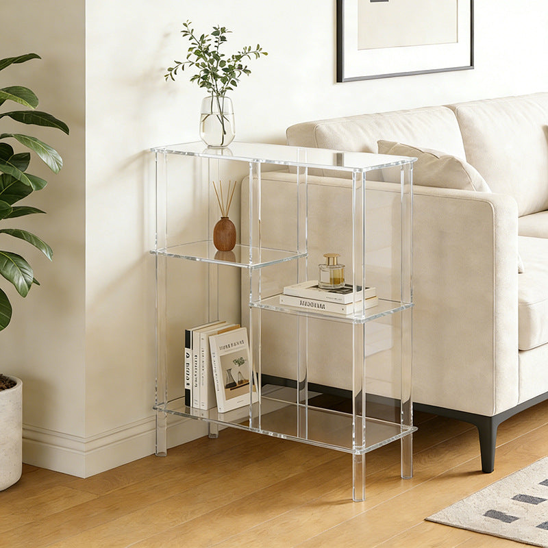 Acrylic 4-Tier Square Side Table Transparent Nightstand Decor Corner Table