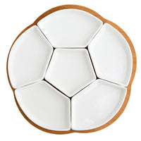 Ceramic Divided Snack Platter with Wooden Base for Nuts, Candies, and Appetizers