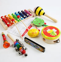 Wooden Orff Musical Instrument Set for Toddlers, Early Education Percussion Toys with Xylophone and Rattles
