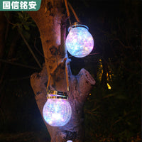Solar Crackle Glass Jar Hanging Lantern with LED Lights for Outdoor Garden Patio Decor