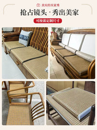 Breathable Reversible Seat Cushion for Office Chairs and Sofas, Thickened Rattan and Bamboo Mat Chair Pad