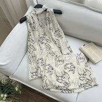 GV Daibai French Niche Abstract Print Halter Top and Skirt-Pants Set for Women