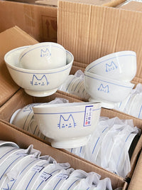 Japanese Style Hand-Painted Cat Ceramic Dinnerware Set - Bowls and Plates