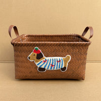 American Style Woven Storage Basket with Leather Handle