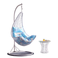 Woven Rattan Hanging Basket Chair with Stand for Indoor/Outdoor Use