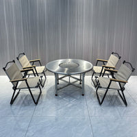 Portable Outdoor Camping Tea Table Set with Folding Stainless Steel Table and Kermit Chairs