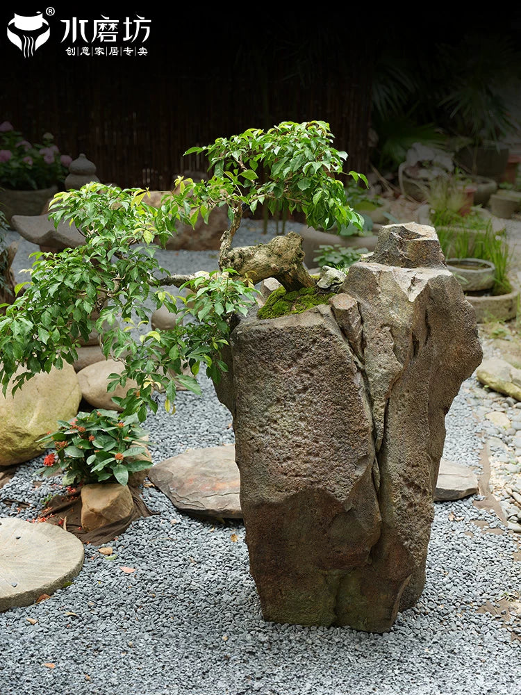 Water Mill Outdoor Garden Faux Rock Planter Ornament for Villa Landscape Decoration