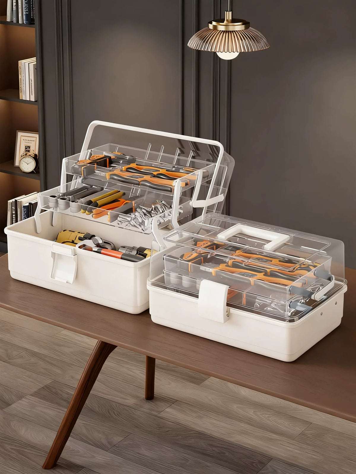 Multi-functional 3-Layer Foldable Tool Box with Compartments for Hardware Storage and Auto Repair
