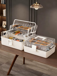 Multi-functional 3-Layer Foldable Tool Box with Compartments for Hardware Storage and Auto Repair