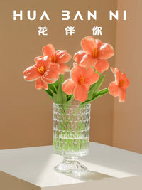 European Style Vintage Embossed Glass Tall Vase for Hydroponic Flowers and Table Decor