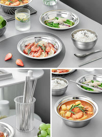Thickened 304 Stainless Steel Dinnerware Set for Home & Outdoor Camping - Portable Cookware, Bowls, Chopsticks, Plates, Food-Grade Soup Basin