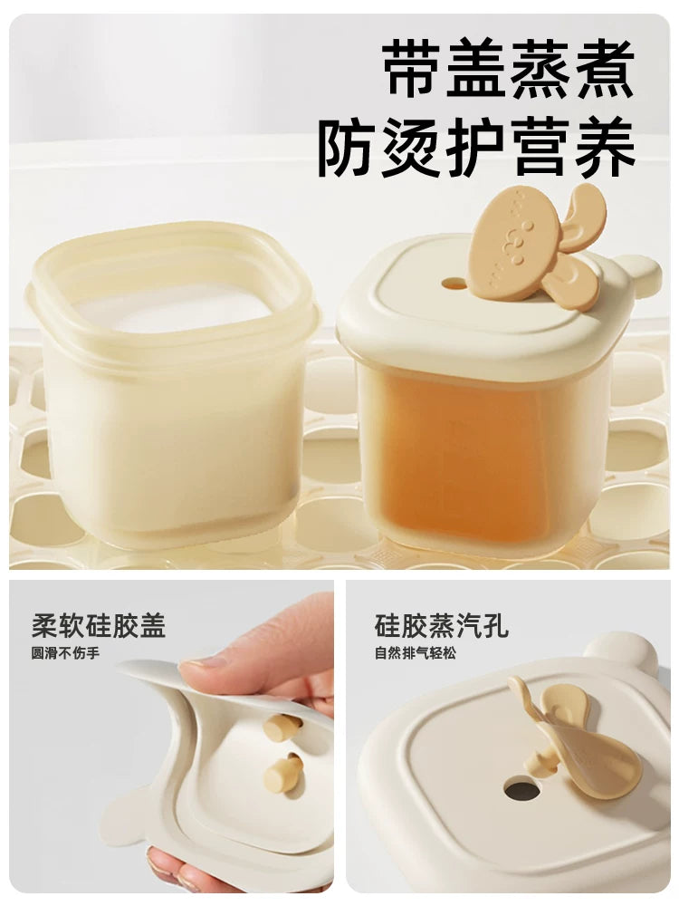 Baby Food Freezer Tray Silicone Individual Portion Container for Purees and Soups, Reusable Storage Mold, Steamable