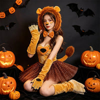 Halloween Plush Animal Ear Headband Cosplay Set - Lion, Fox, Cat