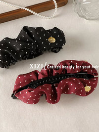 Korean Style Polka Dot Pleated Banana Hair Clip for Women, Large Vertical Ponytail Holder