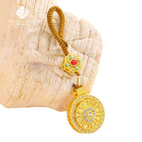 Auspicious Eight Treasures Compass Keychain with Rhinestone Embellishment, Rotating Design, and Safety Buckle