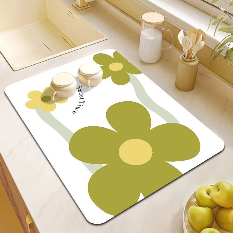 Diatomaceous Earth Absorbent Kitchen & Bathroom Mat, Non-Slip Quick Dry Countertop Drain Pad