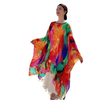 Rainbow Feather Print Sun Protection Cape Shawl for Women, Lightweight Summer Travel Cover-Up